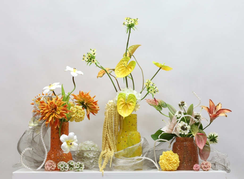 棕橘香槟黄色 · 仿真花艺,106 × 46 × 78 cm