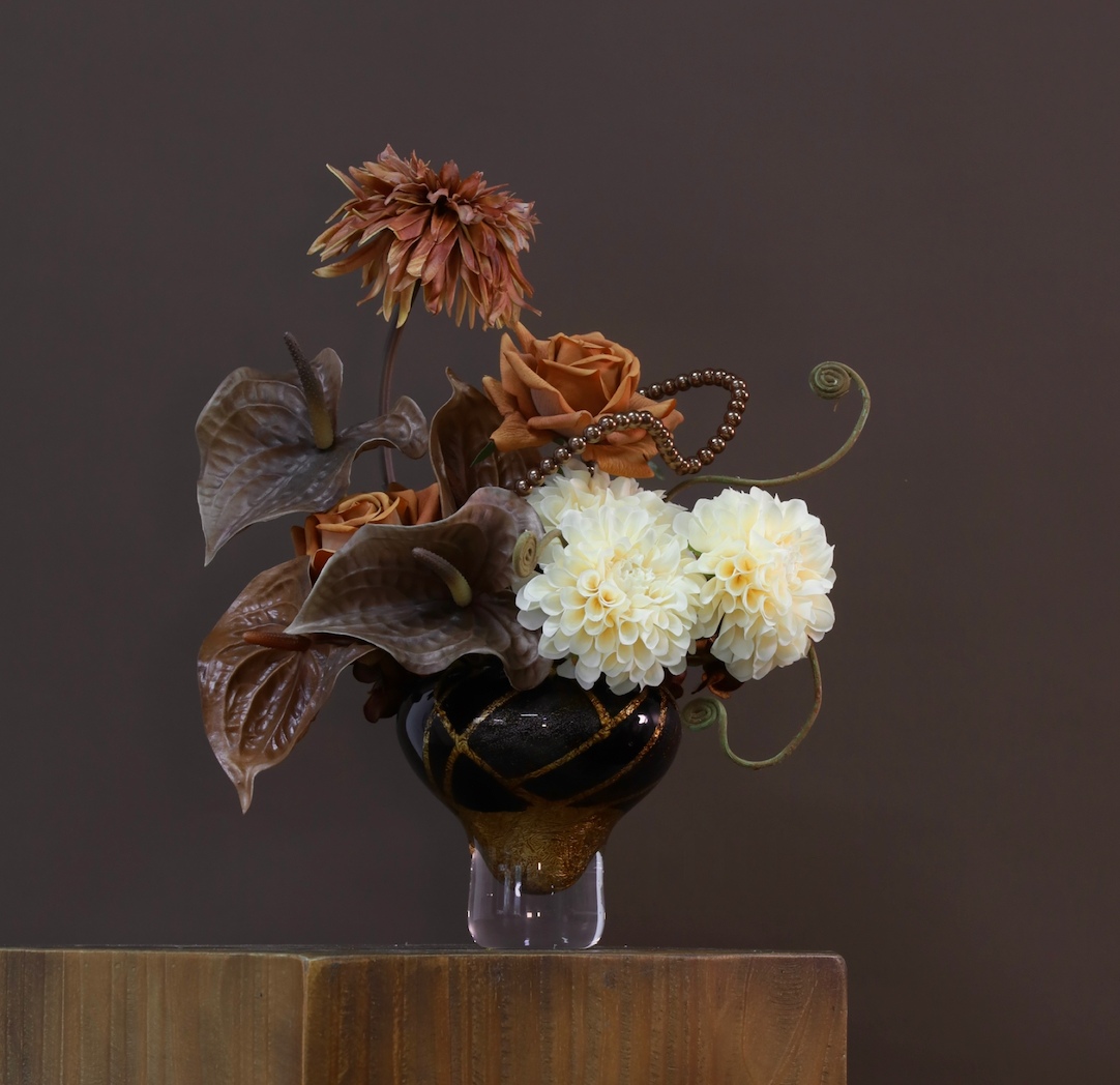 棕橘香槟黄色 · 仿真花艺,36 × 26 × 43 cm