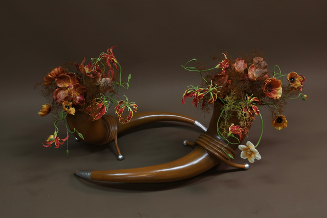 棕橘香槟黄色 · 仿真花艺，96 × 46 × 50 cm