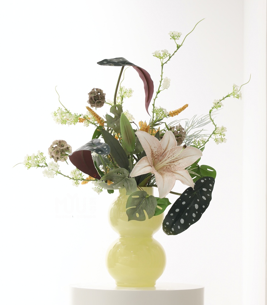 棕橘香槟黄色 · 仿真花艺，45 × 35 × 50 cm