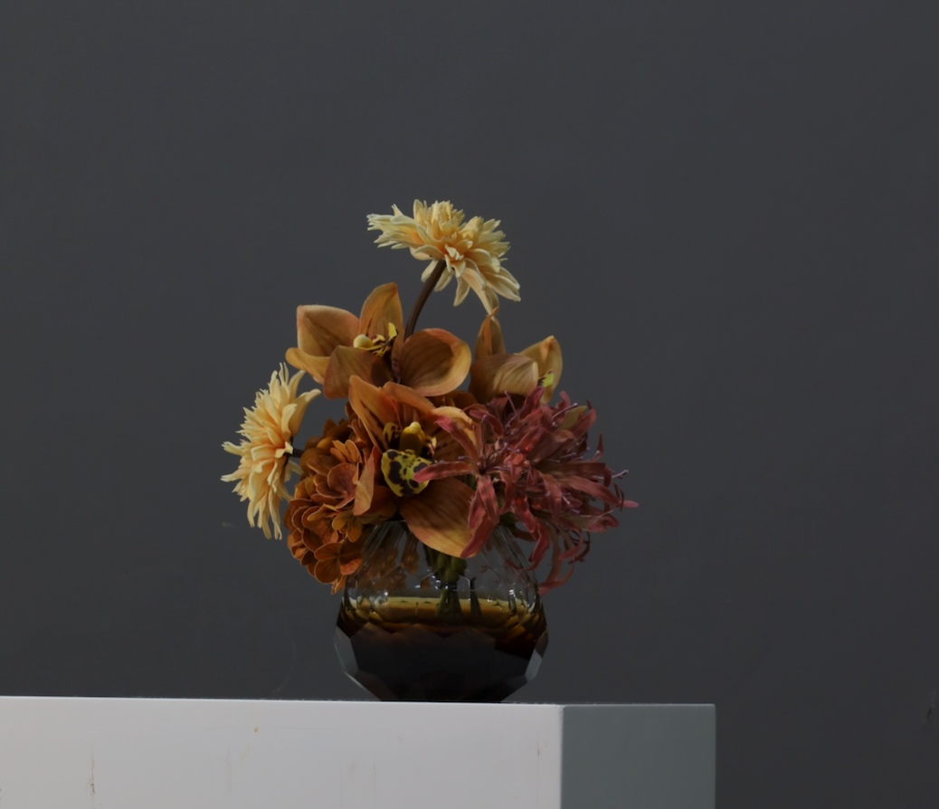 棕橘香槟黄色 · 仿真花艺,25 × 20 × 30 cm