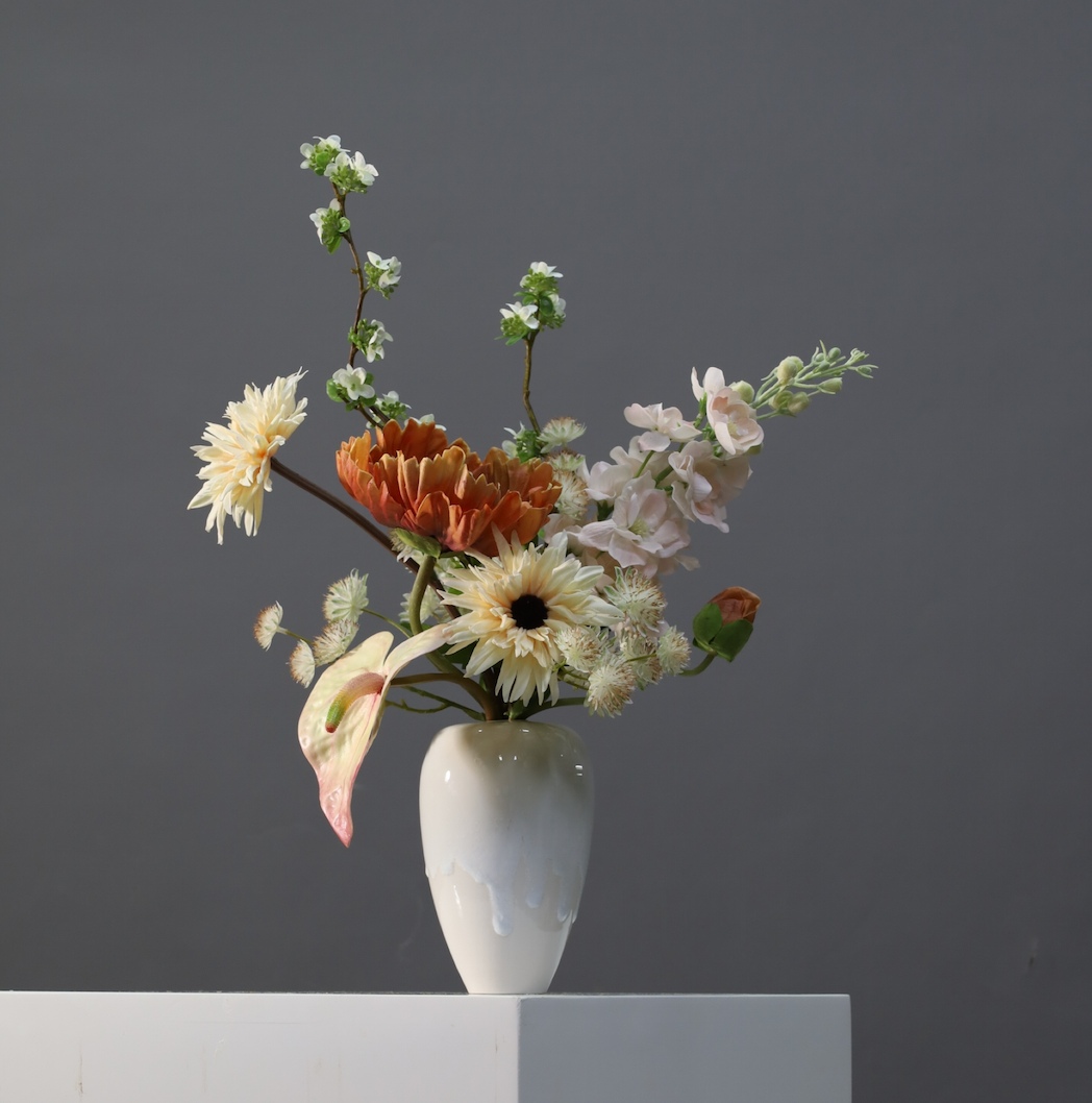 棕橘香槟黄色 · 仿真花艺,39 × 28 × 50 cm