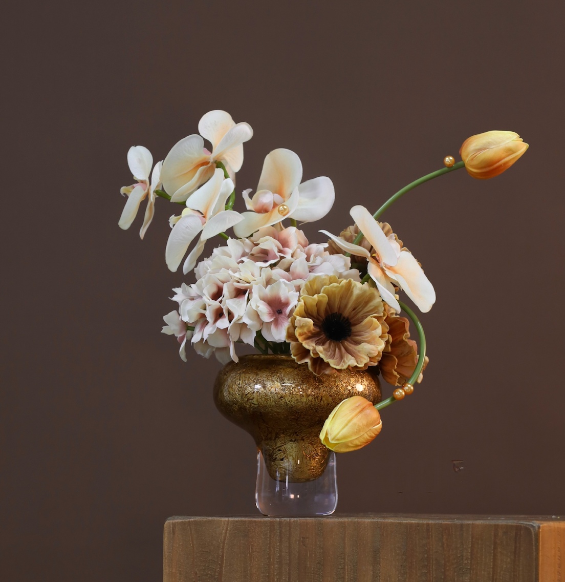 棕橘香槟黄色 · 仿真花艺,35 × 25 × 36 cm