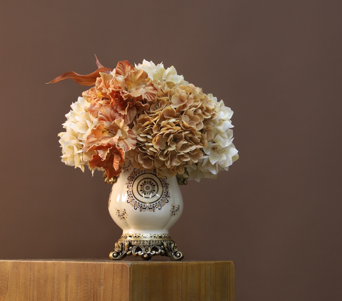棕橘香槟黄色 · 仿真花艺,36 × 29 × 42 cm