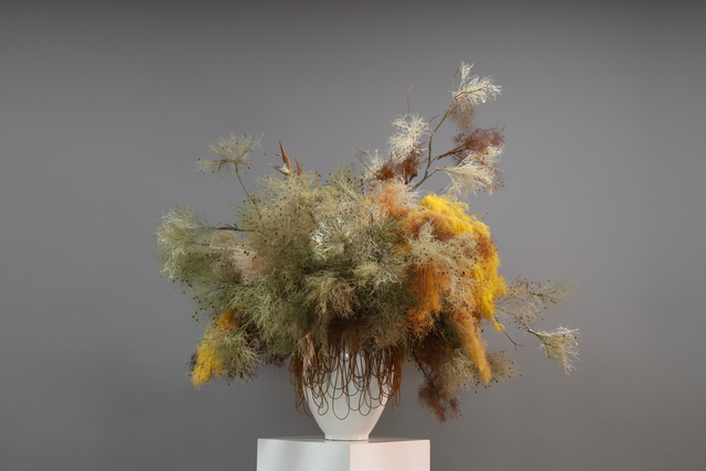 棕橘香槟黄色 · 仿真花艺,130 × 125 × 125 cm
