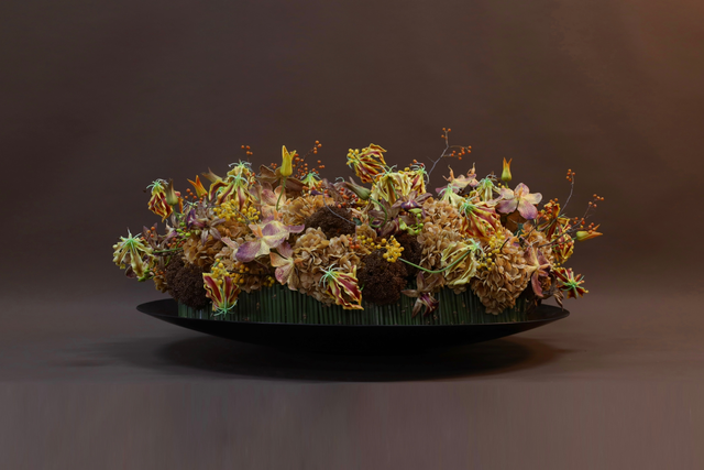 棕橘香槟黄色 · 仿真花艺，110 × 50 cm