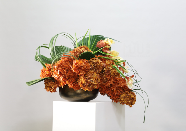 棕橘香槟黄色 · 仿真花艺,95 × 53 × 60 cm