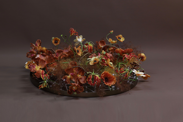 棕橘香槟黄色 · 仿真花艺,100 × 36 cm