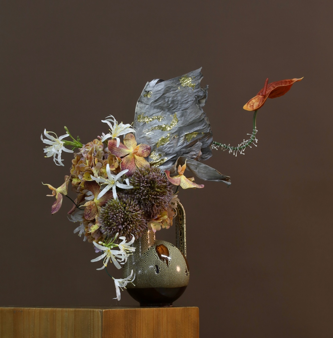 棕橘香槟黄色 · 仿真花艺,56 × 28 × 54 cm