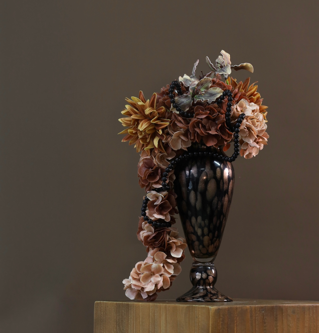 棕橘香槟黄色 · 仿真花艺,29 × 25 × 48 cm