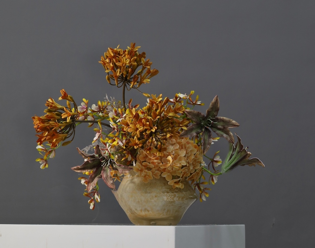 棕橘香槟黄色 · 仿真花艺,50 × 35 × 42 cm