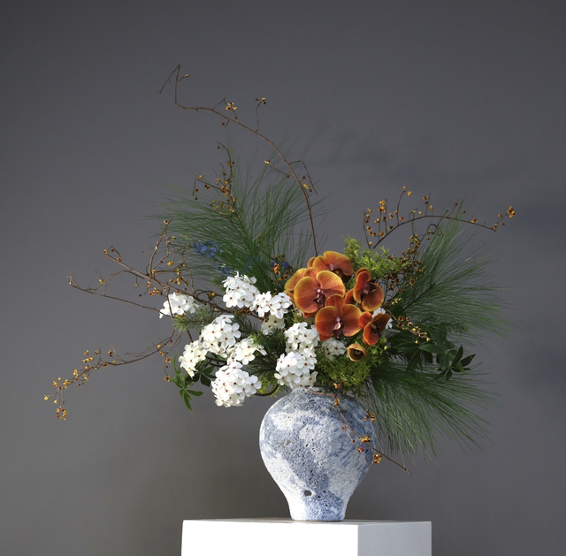 棕橘香槟黄色 · 仿真花艺,95 × 80 × 100 cm