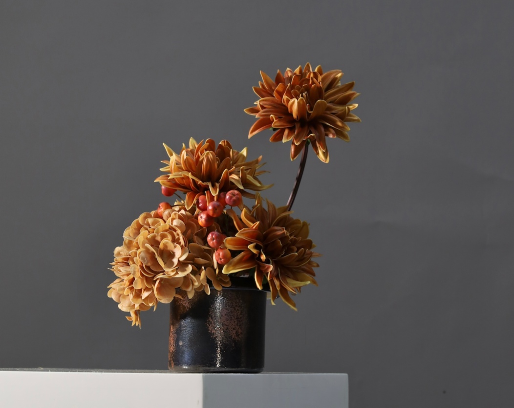 棕橘香槟黄色 · 仿真花艺,26 × 24 × 35 cm