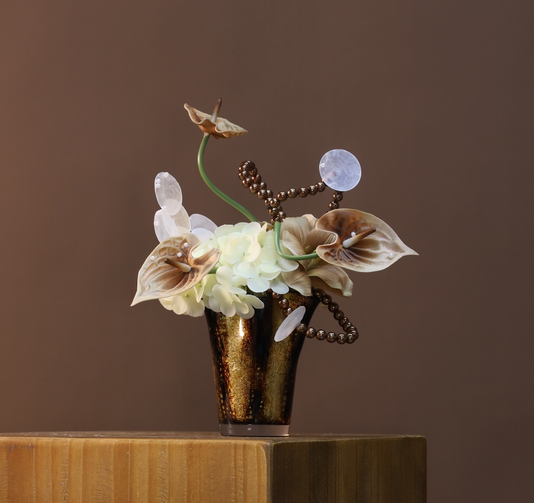棕橘香槟黄色 · 仿真花艺,25 × 26 × 31 cm