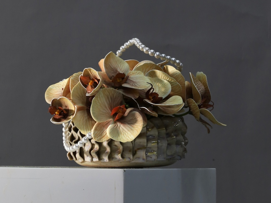 棕橘香槟黄色 · 仿真花艺,30 × 30 × 23 cm