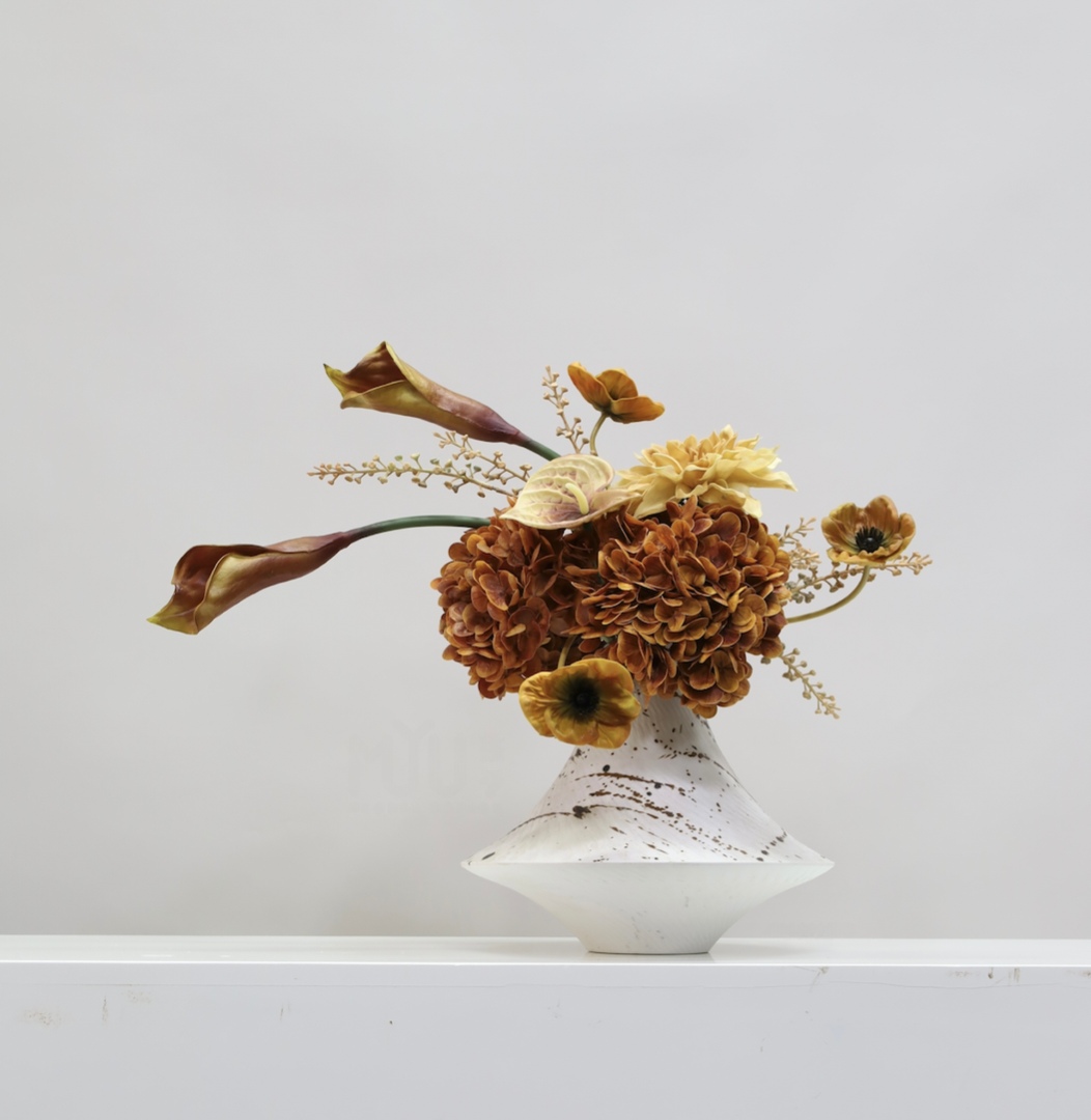 棕橘香槟黄色 · 仿真花艺,57 × 33 × 45 cm