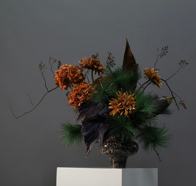 棕橘香槟黄色 · 仿真花艺,120 × 45 × 70 cm