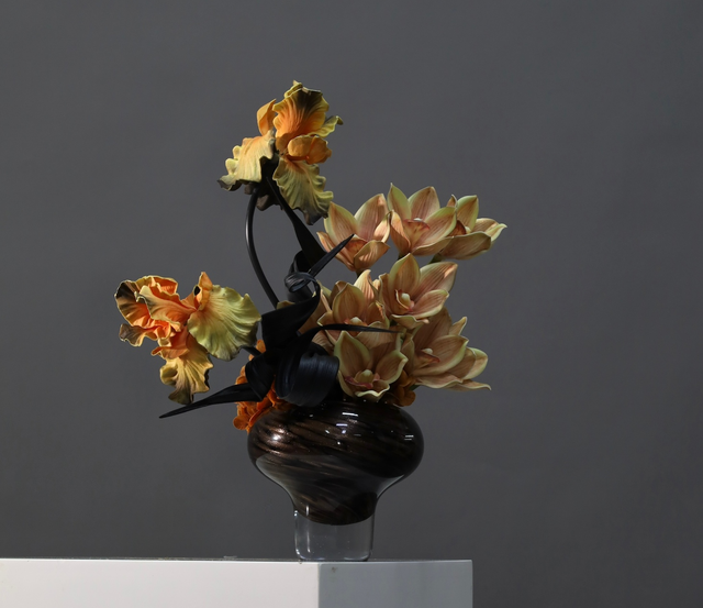 棕橘香槟黄色 · 仿真花艺,37 × 28 × 46 cm