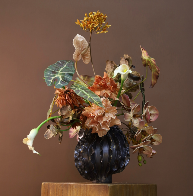 棕橘香槟黄色 · 仿真花艺,56 × 48 × 72 cm