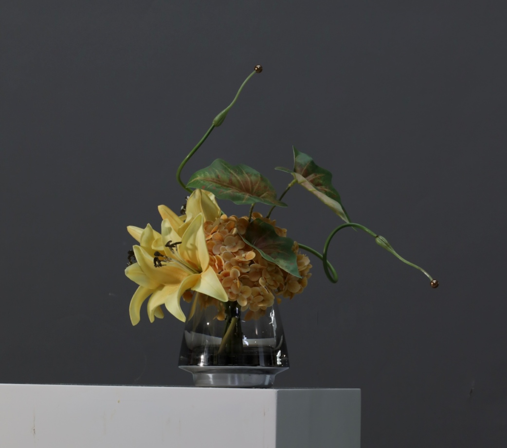 棕橘香槟黄色 · 仿真花艺,36 × 20 × 38 cm