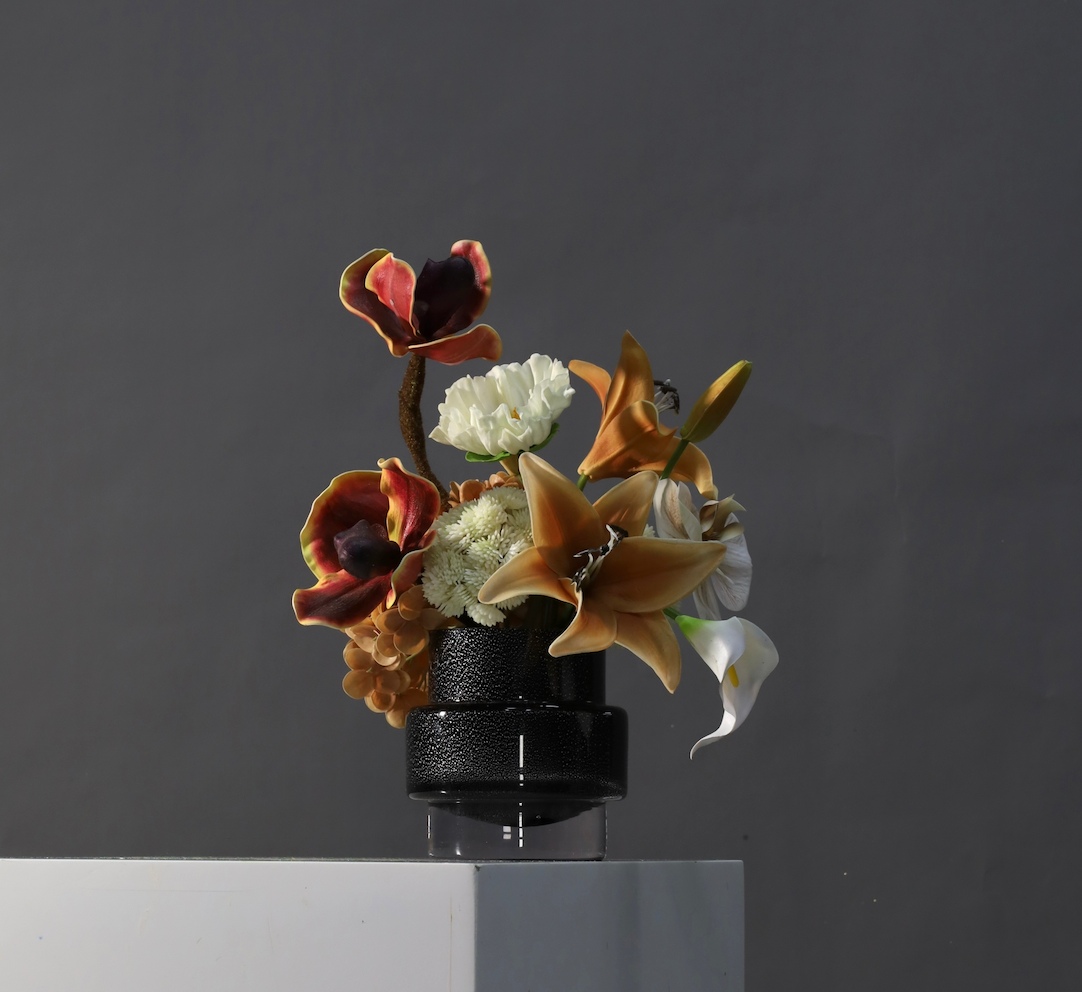 棕橘香槟黄色 · 仿真花艺,27 × 25 × 36 cm
