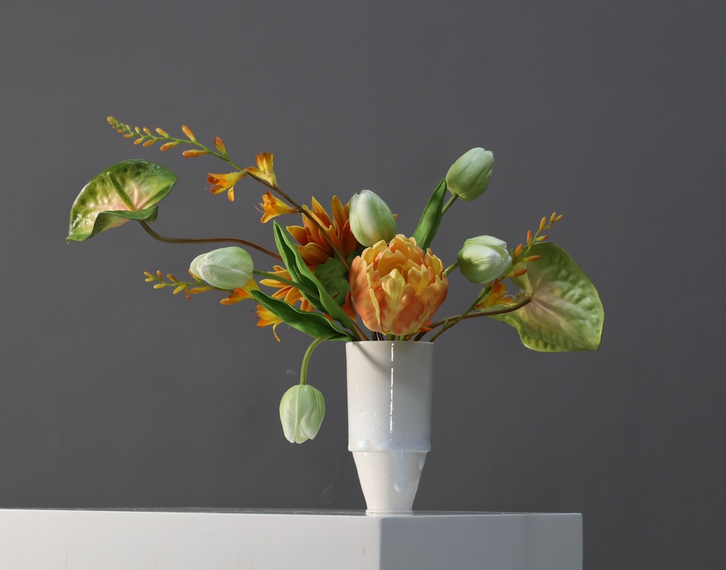 棕橘香槟黄色 · 仿真花艺,43 × 25 × 32 cm